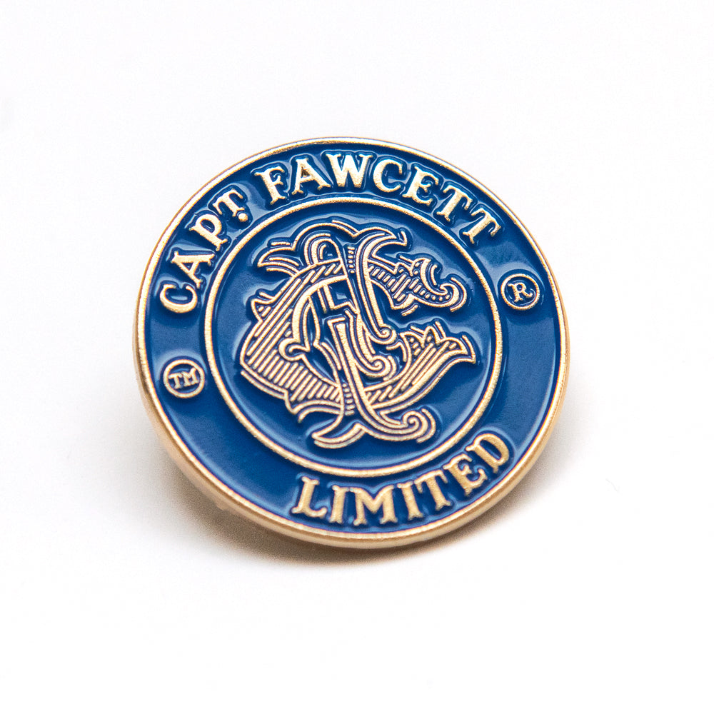 captain-fawcett-stove-enamel-badge-anstecker-blau-gold image 1