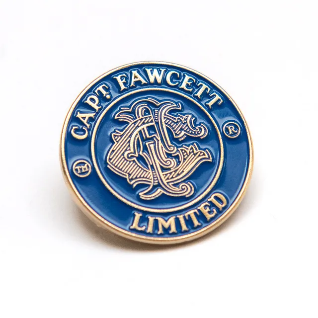 captain-fawcett-stove-enamel-badge-anstecker-blau-gold image 1