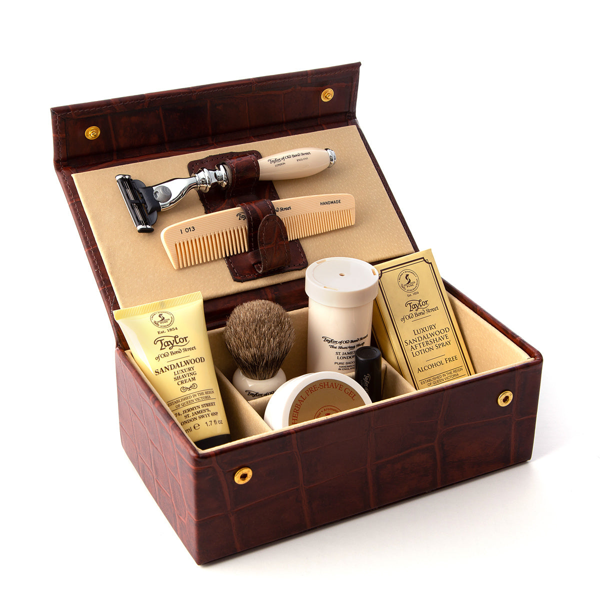 taylor-of-old-bond-street-jermyn-street-rasier-set-lederbox-braun-krokopr-gung image 1