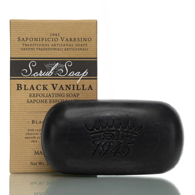 saponificio-varesino-black-vanilla-peeling-seife-300g-aktivkohle image 1