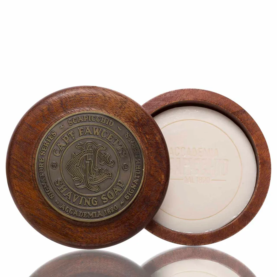 captain-fawcett-scapicchio-rasierseife-110g-holzschale image 1