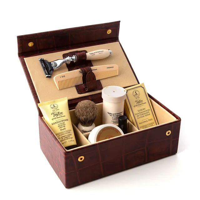 taylor-of-old-bond-street-jermyn-street-rasier-set-lederbox-braun-krokopr-gung image 1