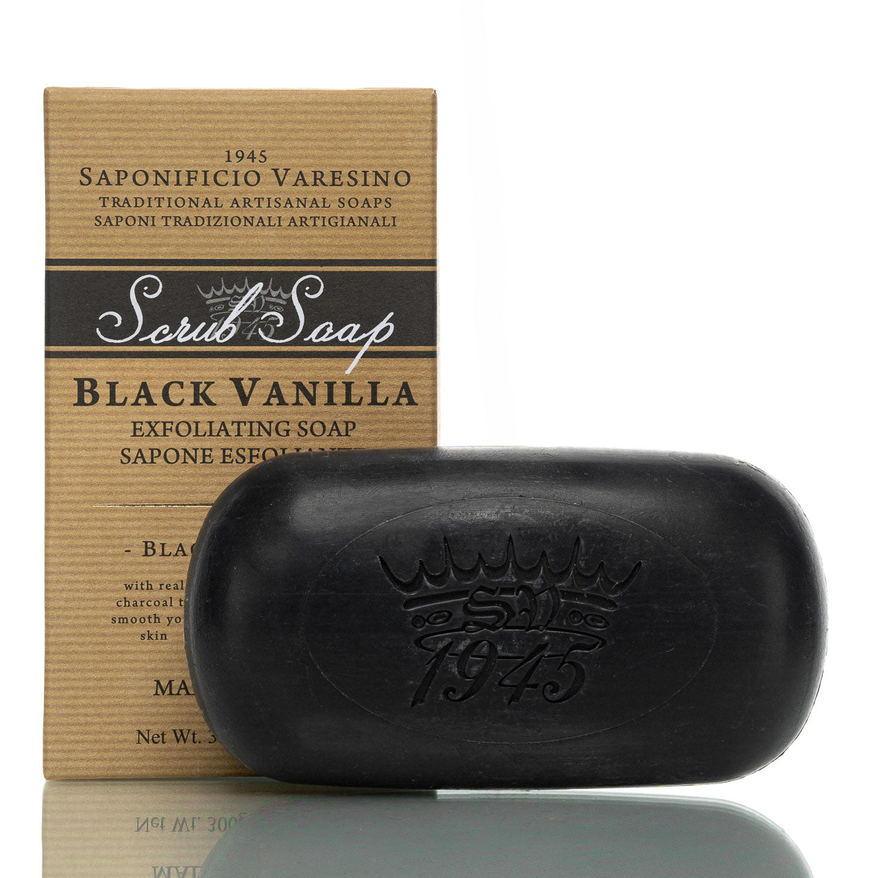 saponificio-varesino-black-vanilla-peeling-seife-300g-aktivkohle image 1